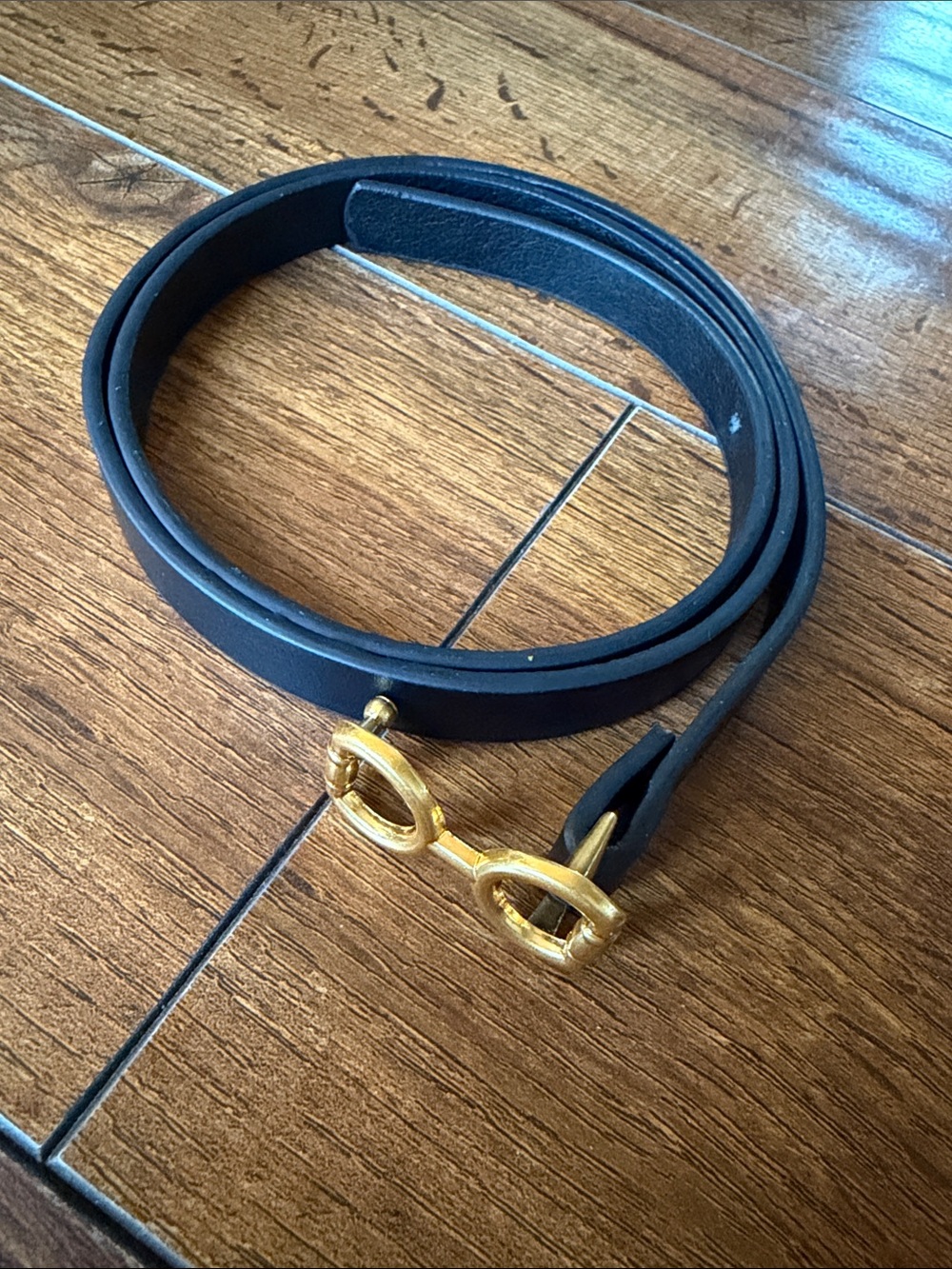 Black Leather Belt with Gold Double Ring Hardware